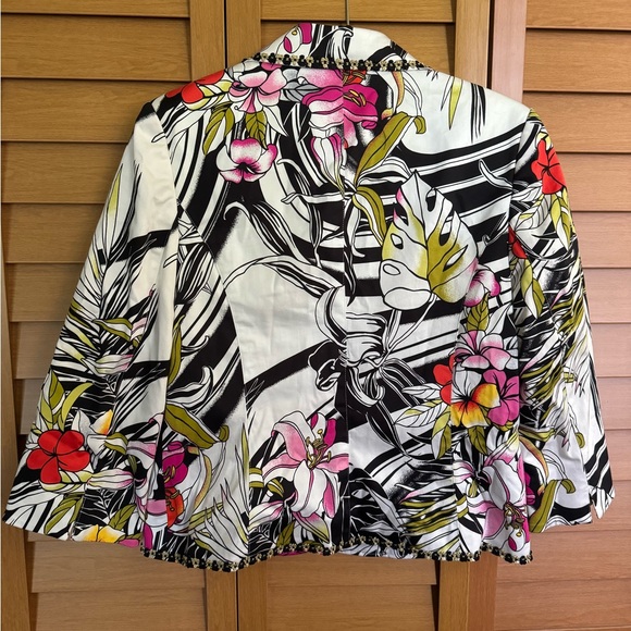 Grace Elements Women's Tropical Floral Blazer Jacket Rhinestone Crystal Button - Picture 5 of 6